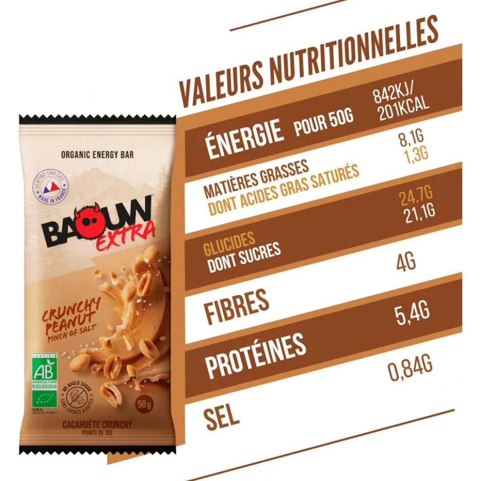 Barrette energetiche Baouw Extra Bio 50 g Cacahuète Crunchy