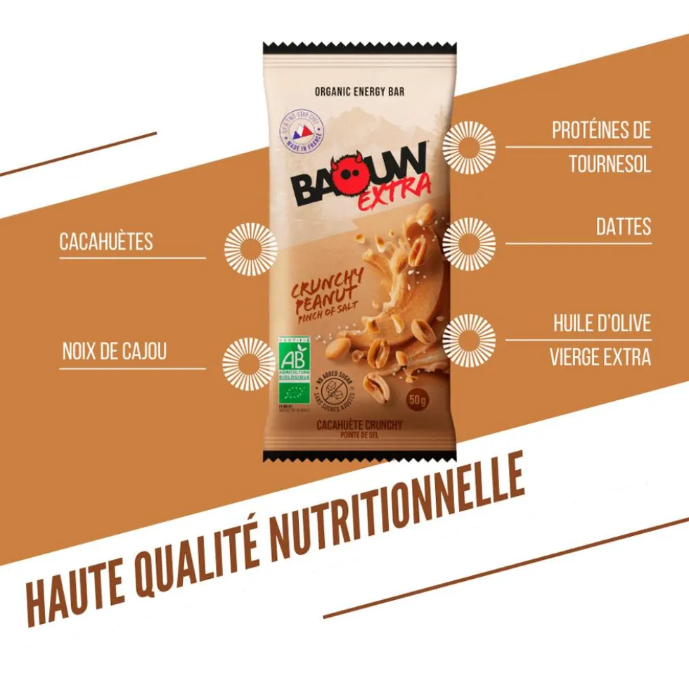 Barrette energetiche Baouw Extra Bio 50 g Cacahuète Crunchy