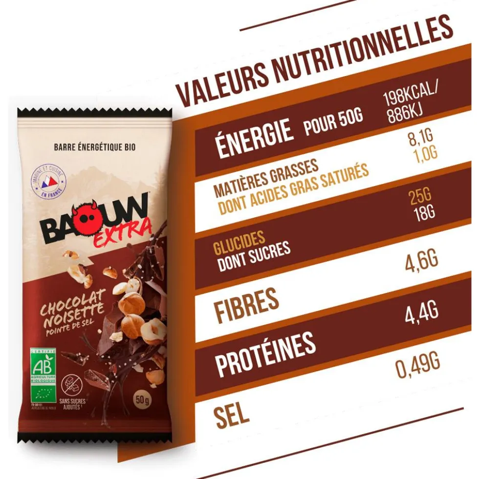 Barrette energetiche Baouw Extra Bio 50 g Chocolat Noisette