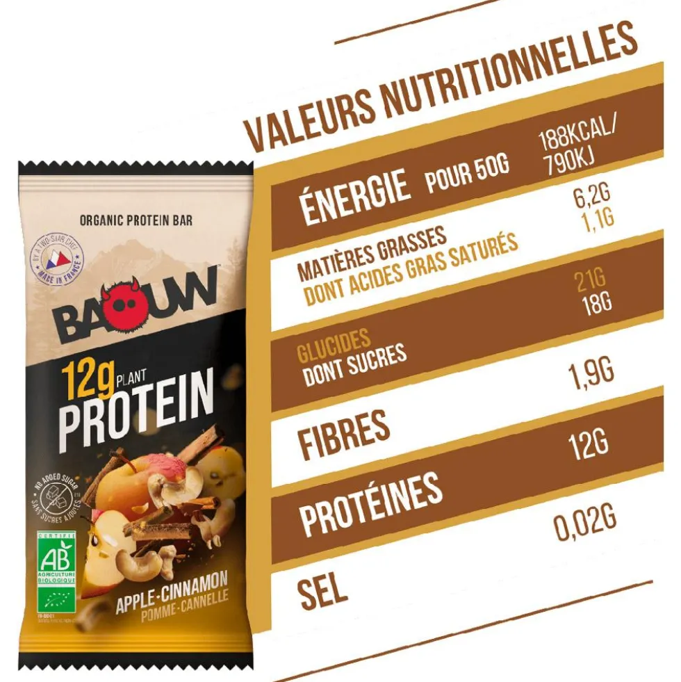Barrette energetiche Baouw Protéinée Bio 50 g. Pomme & Cannelle