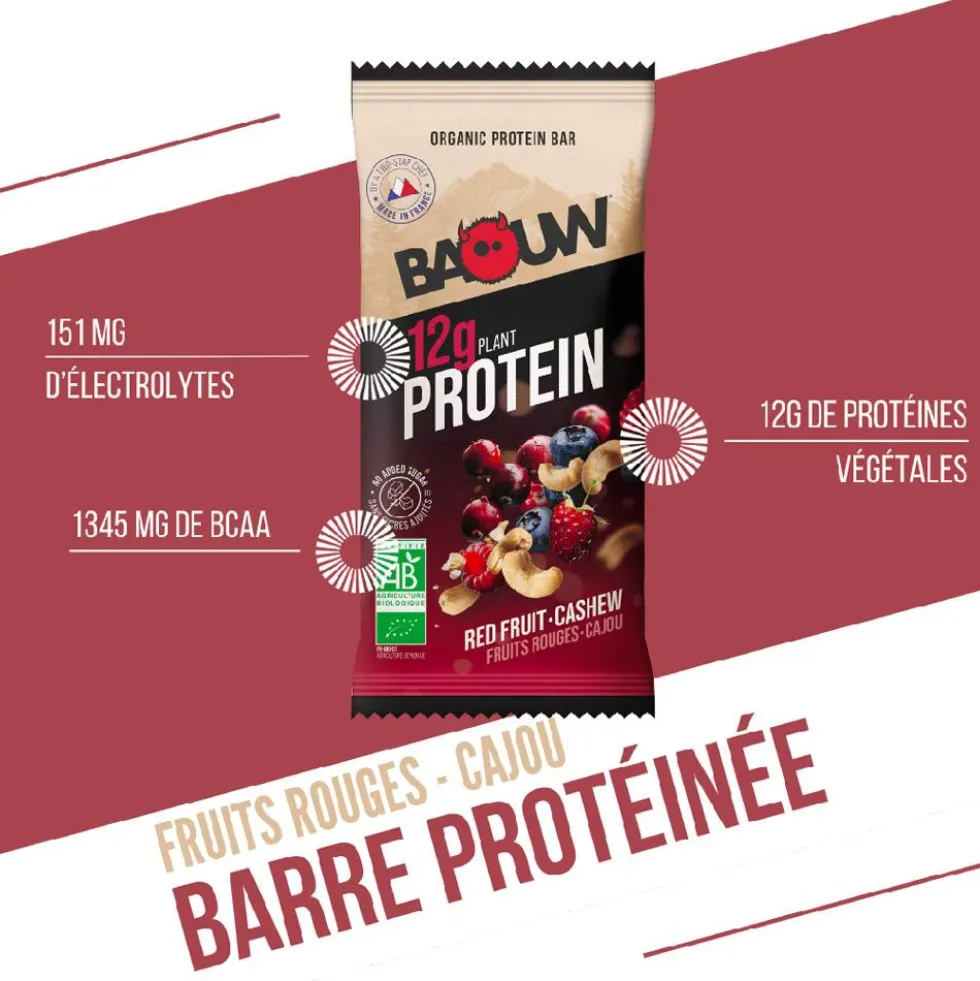 Barrette energetiche Baouw Protéinée Bio 50 g. Fruits Rouges & Cajou