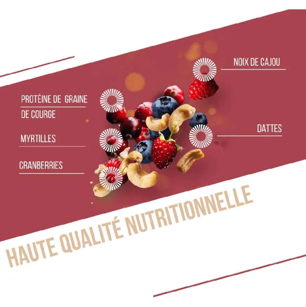 Barrette energetiche Baouw Protéinée Bio 50 g. Fruits Rouges & Cajou