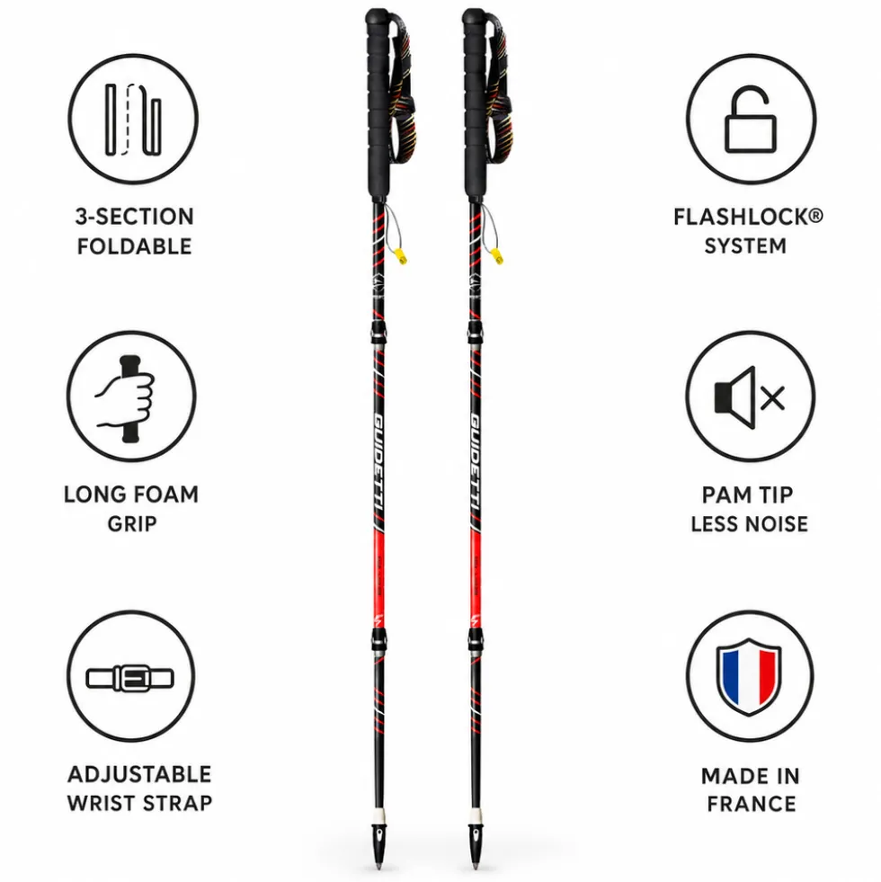 Bastoncini Guidetti Flashlock Silver Aéro Alu Noir Rouge
