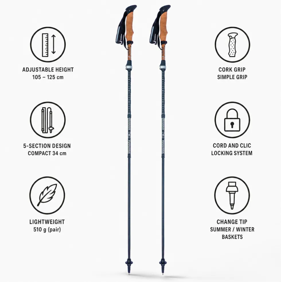 Bastoncini Lacal Travel Stick Compact 105-125 cm Wood