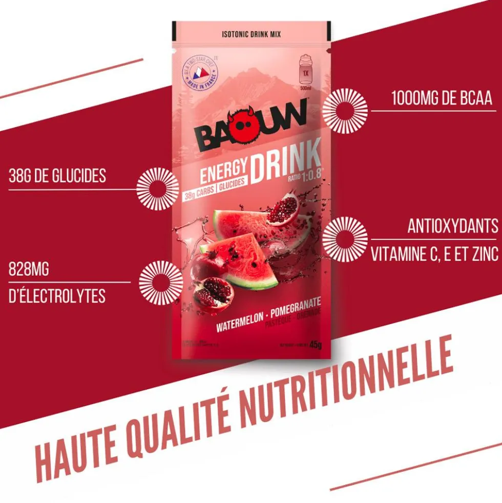 Bevi Baouw Boisson Isotonique Bio Sachet 45 g. Pastèque Grenade
