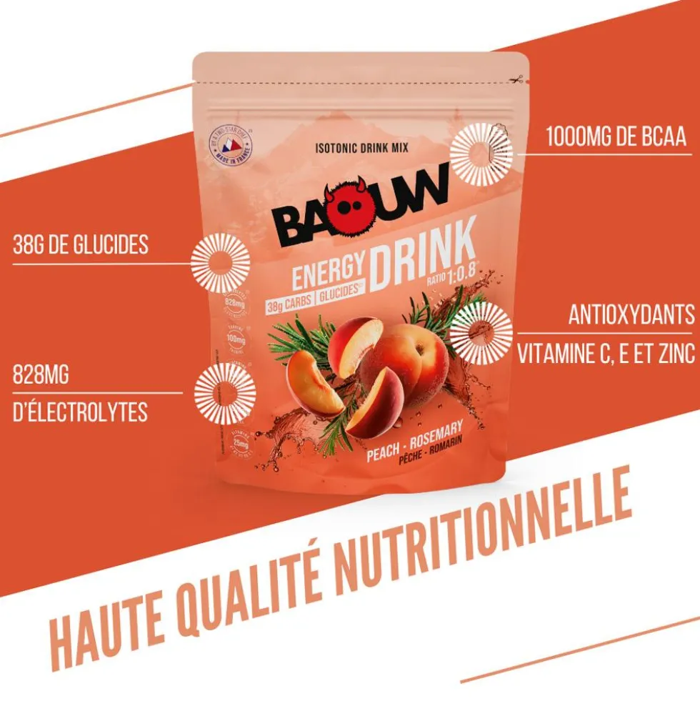 Bevi Baouw Énergétique Isotonique Bio 585 g. Pêche Romarin