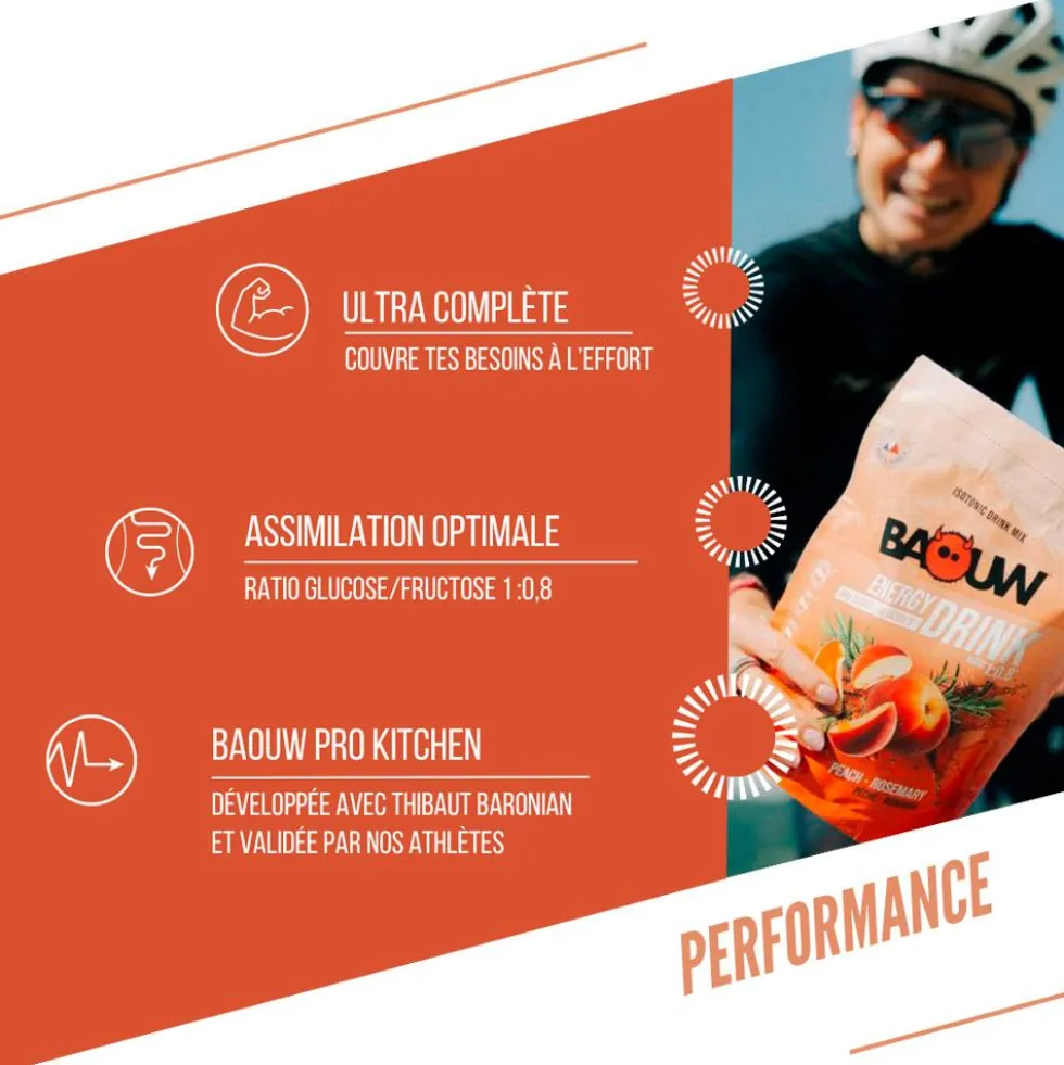 Bevi Baouw Énergétique Isotonique Bio 585 g. Pêche Romarin