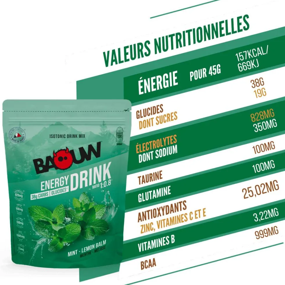Bevi Baouw Énergétique Isotonique Bio 585 g. Menthe Mélisse