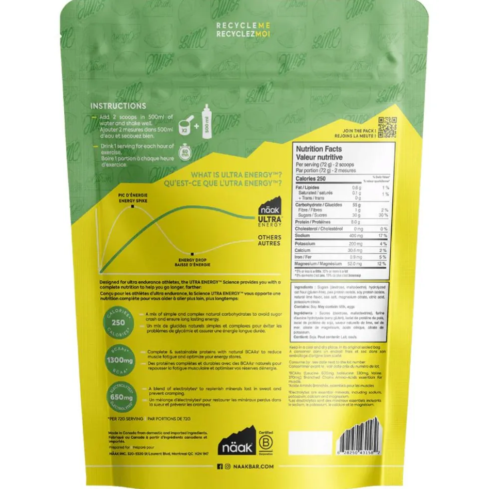 Bevi Naak Ultra Energy Drink Mix 720 g. Citron Vert