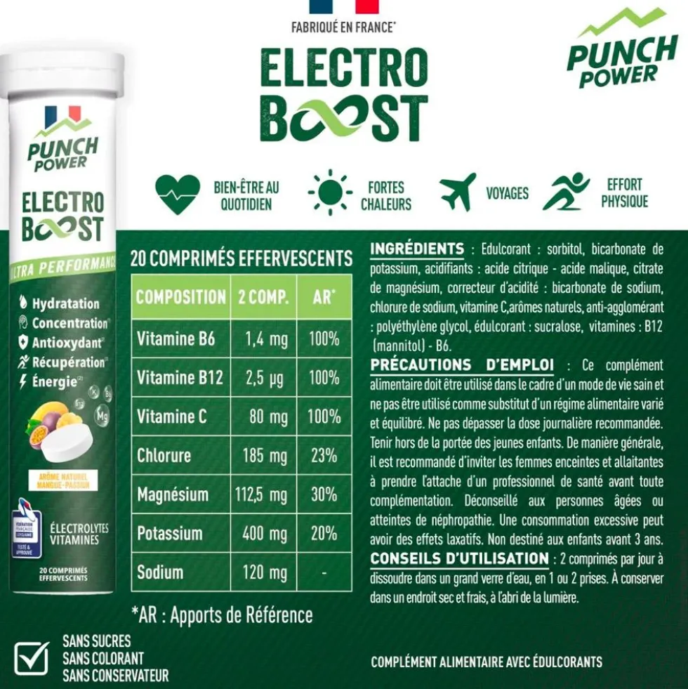 Bevi Punch Power Electroboost - Tube 20 Comprimés Mangue Passion