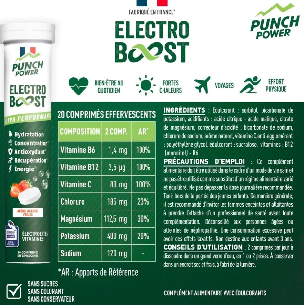 Bevi Punch Power Electroboost - Tube 20 Comprimés Fraise