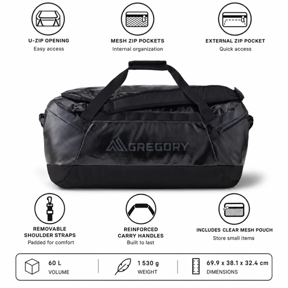 Borsone Gregory Alpaca 60 Obsidian Black
