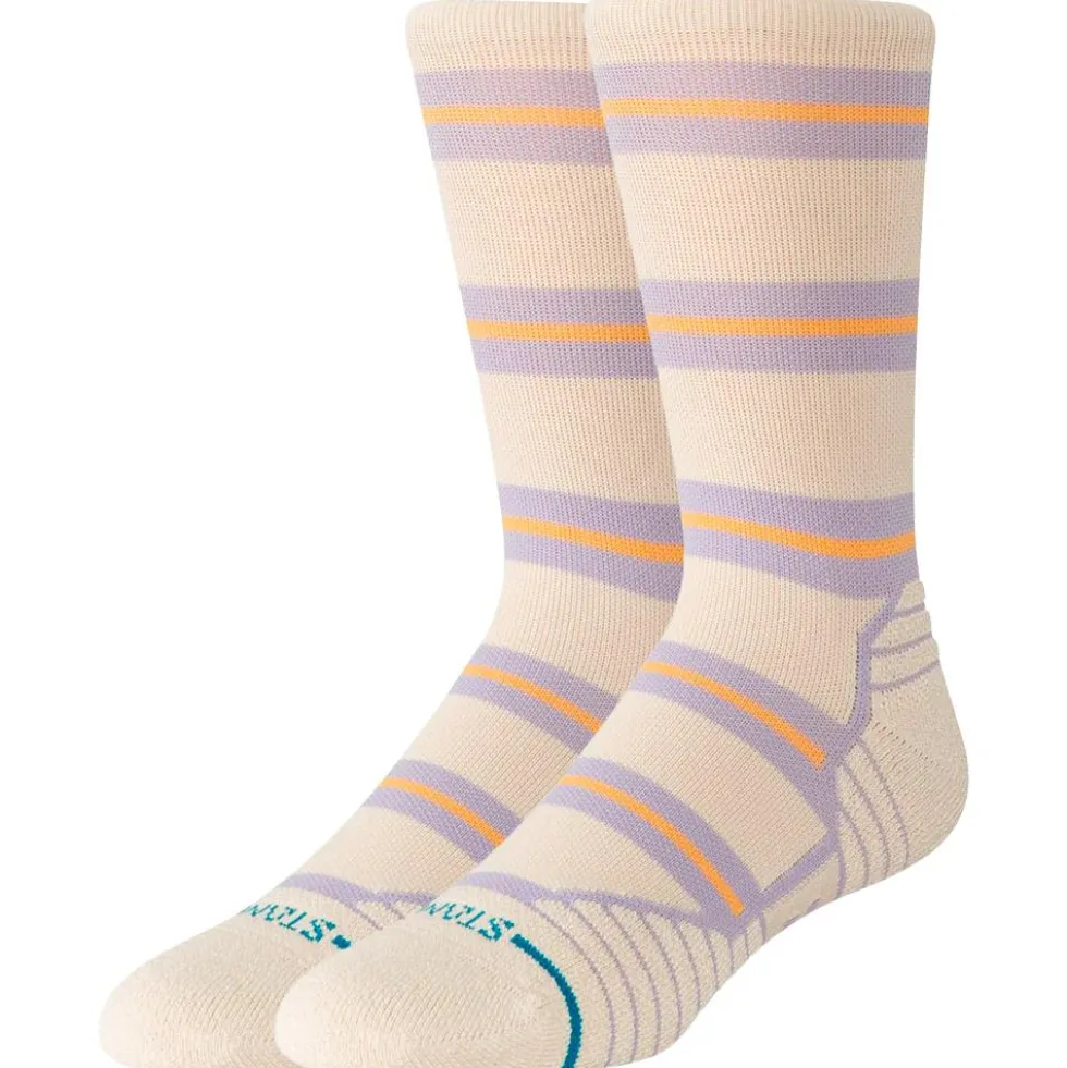 Calze Stance Perf Run Womens Crew Mid Cushion Sock Beam Stripe Oatmeal