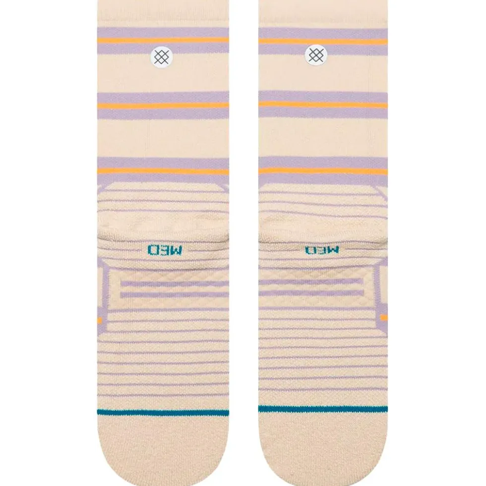 Calze Stance Perf Run Womens Crew Mid Cushion Sock Beam Stripe Oatmeal