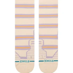 Calze Stance Perf Run Womens Crew Mid Cushion Sock Beam Stripe Oatmeal