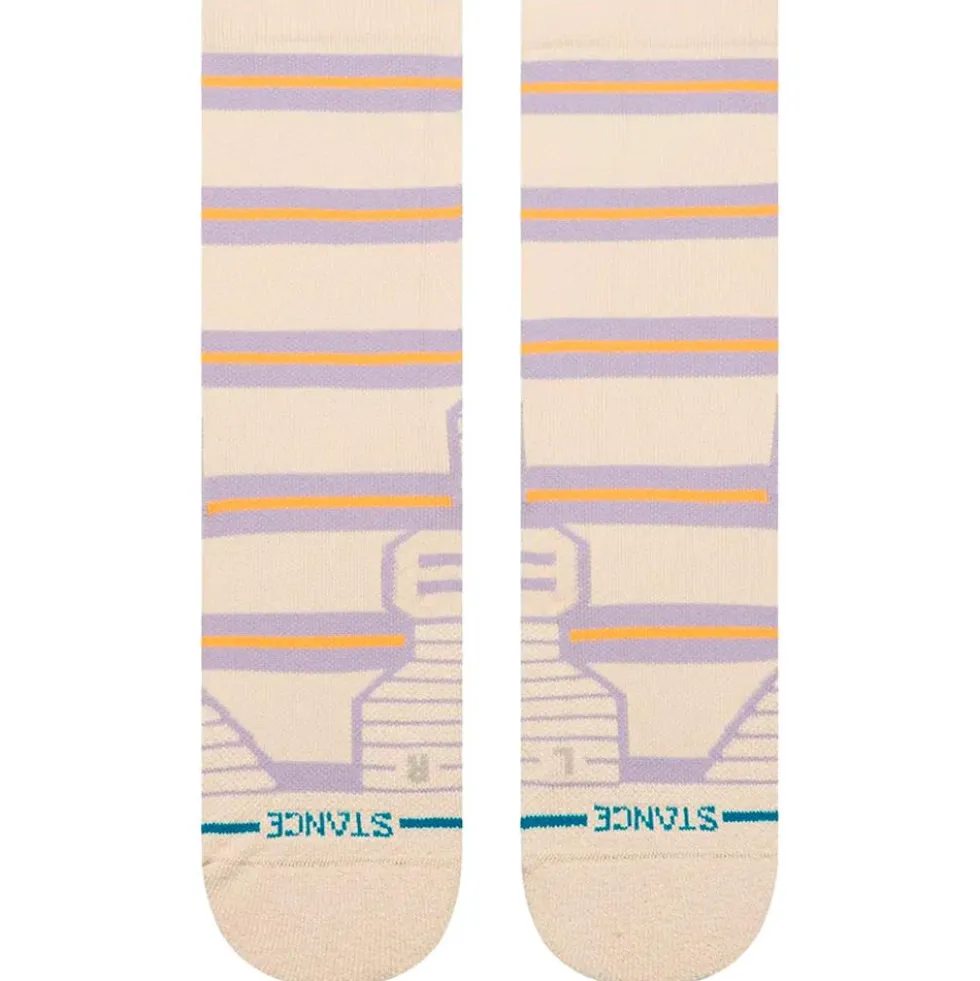 Calze Stance Perf Run Womens Crew Mid Cushion Sock Beam Stripe Oatmeal