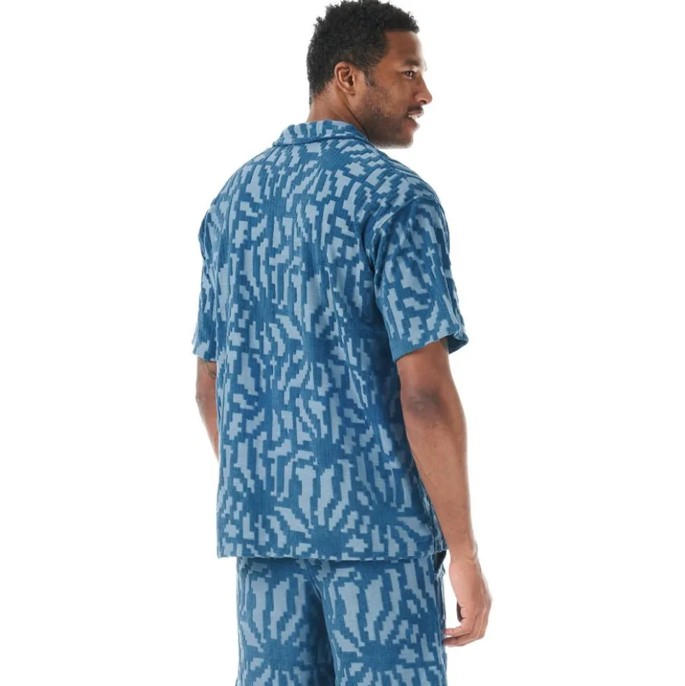 Camicia Picture Spongy Blue Flower Embossed
