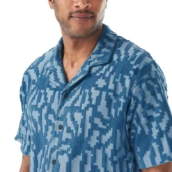 Camicia Picture Spongy Blue Flower Embossed