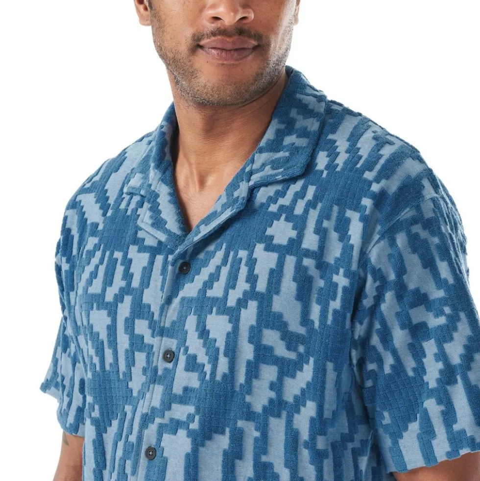 Camicia Picture Spongy Blue Flower Embossed
