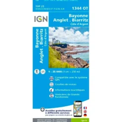 Carte IGN 1344OT Bayonne Anglet Biarritz Côte d'Argent