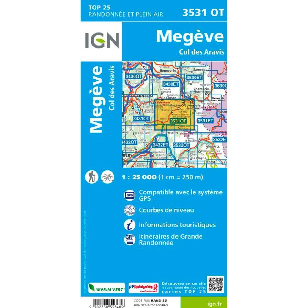 Carte IGN 3531OT Megève, Col des Aravis
