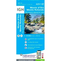 Carte IGN 4251OT Monte d'Oro, Monte Rotondo, Parc naturel régional de Corse
