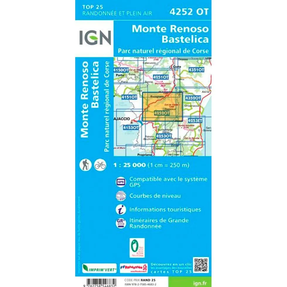 Carte IGN 4252OT Monte Renoso, Bastelica, Parc naturel régional de Corse