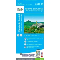 Carte IGN 2435OT Monts du Cantal, PNR des Volcans d'Auvergne