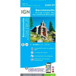 Carte IGN 3540OTR Barcelonnette, Pra Loup, le Sauze, Allos, Parc national du Mercantour - Résistante