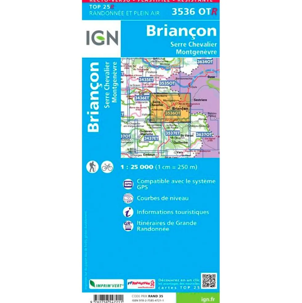 Carte IGN 3536OTR Briancon, Serre Chevalier, Montgenèvre - Résistante