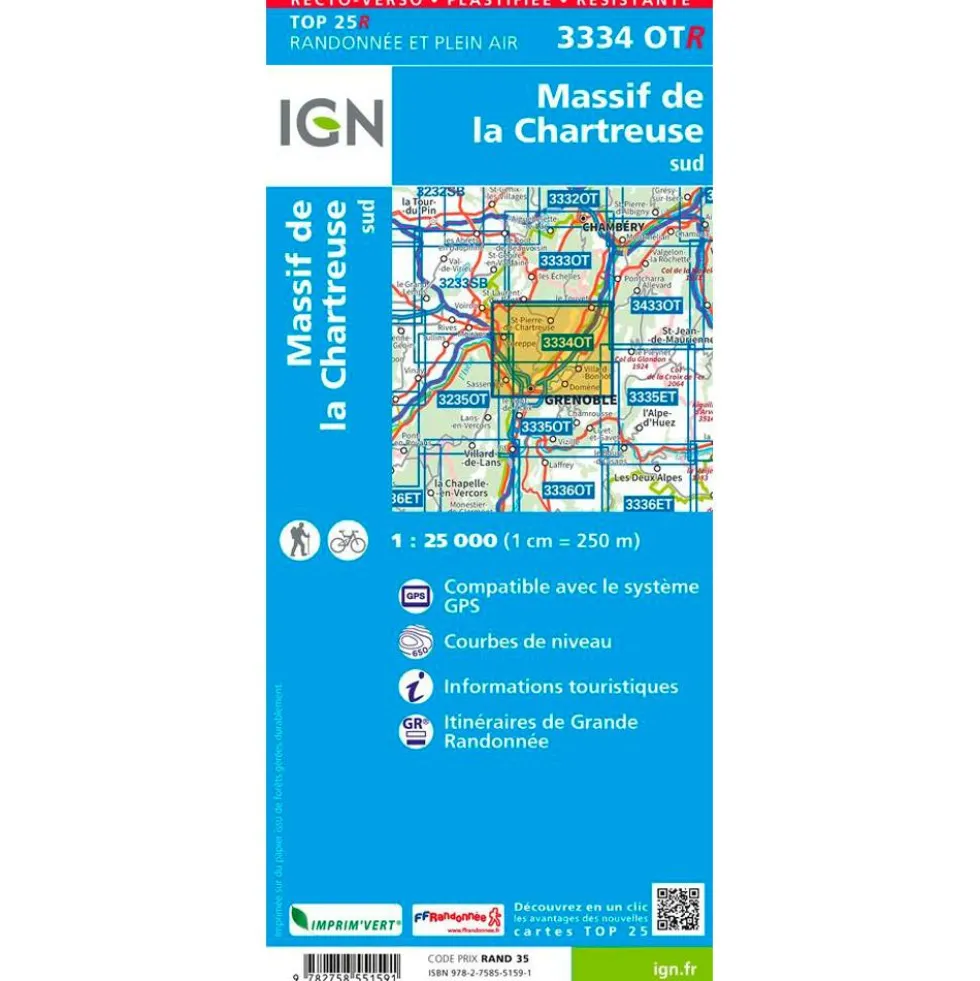 Carte IGN 3334OTR Massif de la Chartreuse Sud - Résistante