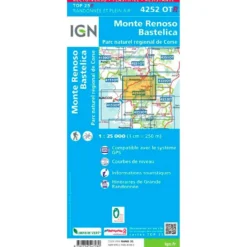 Carte IGN 4252OTR Monte Renoso, Bastelica, Parc naturel régional de Corse - Résistante
