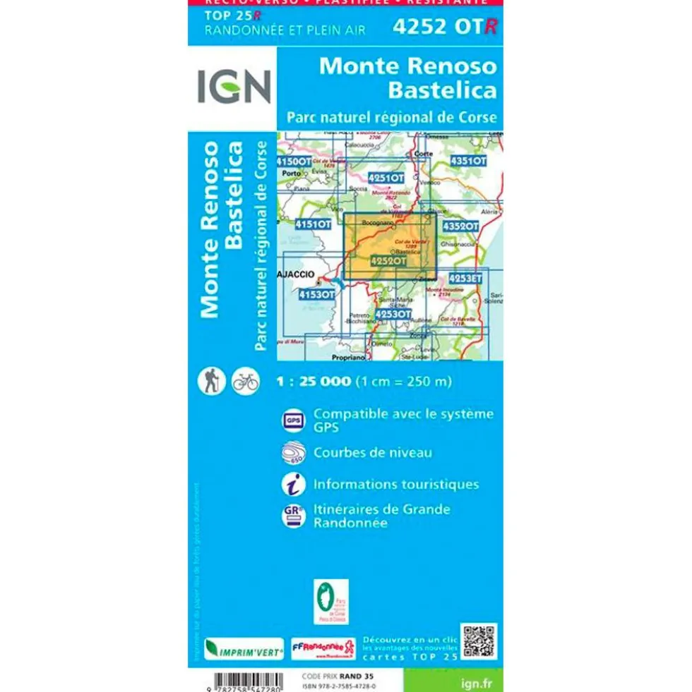 Carte IGN 4252OTR Monte Renoso, Bastelica, Parc naturel régional de Corse - Résistante