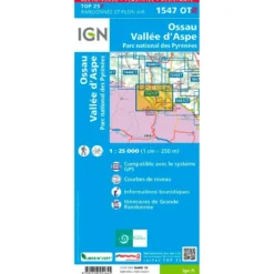 Carte IGN 1547OTR Ossau, Vallée d'Aspe, Parc national des Pyrénées - Résistante