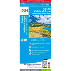 Carte IGN 1547OTR Ossau, Vallée d'Aspe, Parc national des Pyrénées - Résistante