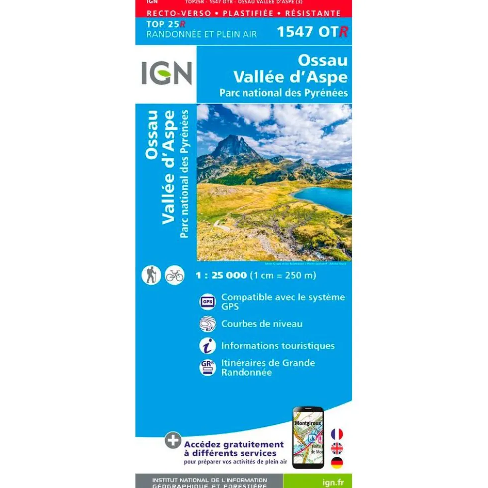 Carte IGN 1547OTR Ossau, Vallée d'Aspe, Parc national des Pyrénées - Résistante