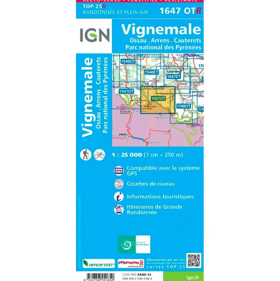 Carte IGN 1647OTR Vignemale, Ossau, Arrens, Cauterets, Parc national des Pyrénées - Résistante