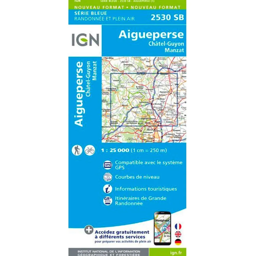 Carte IGN 2530SB Aigueperse, Châtel-Guyon, Manzat