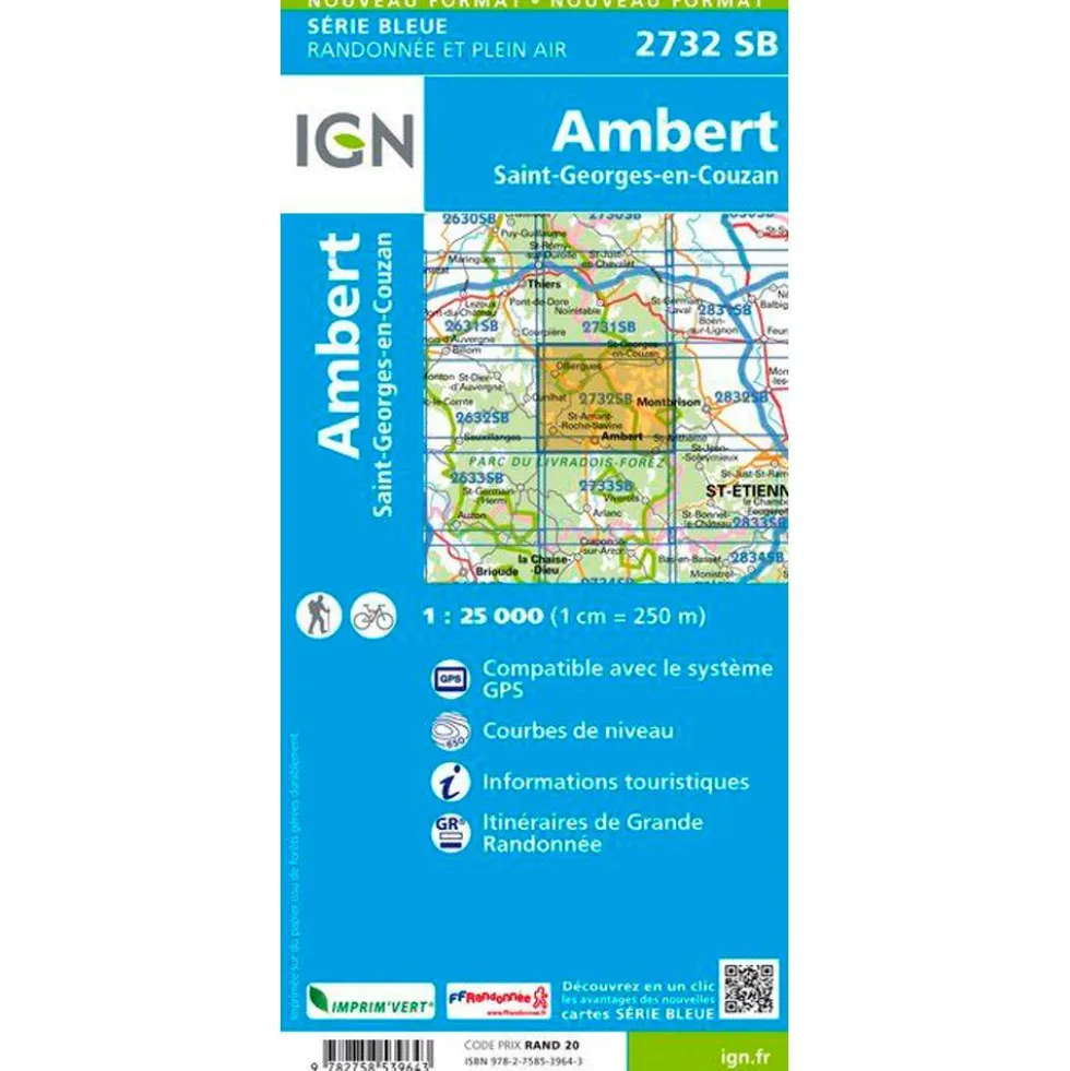 Carte IGN 2732SB Ambert, Saint-Georges-en-Couzan
