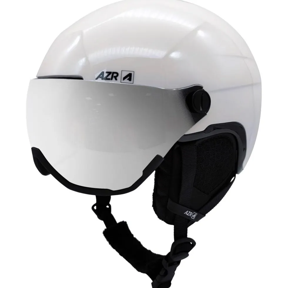 Casco con visiera AZR Orion Visor Blanc Nacré Noir Verni Gris Miroir + Yellow Visor