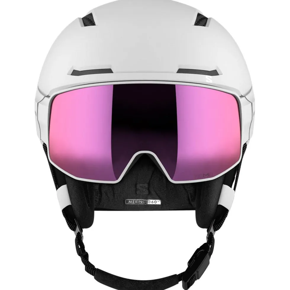 Casco con visiera Salomon Driver Prime Sigma Plus White Silver Pink + Sky Blue