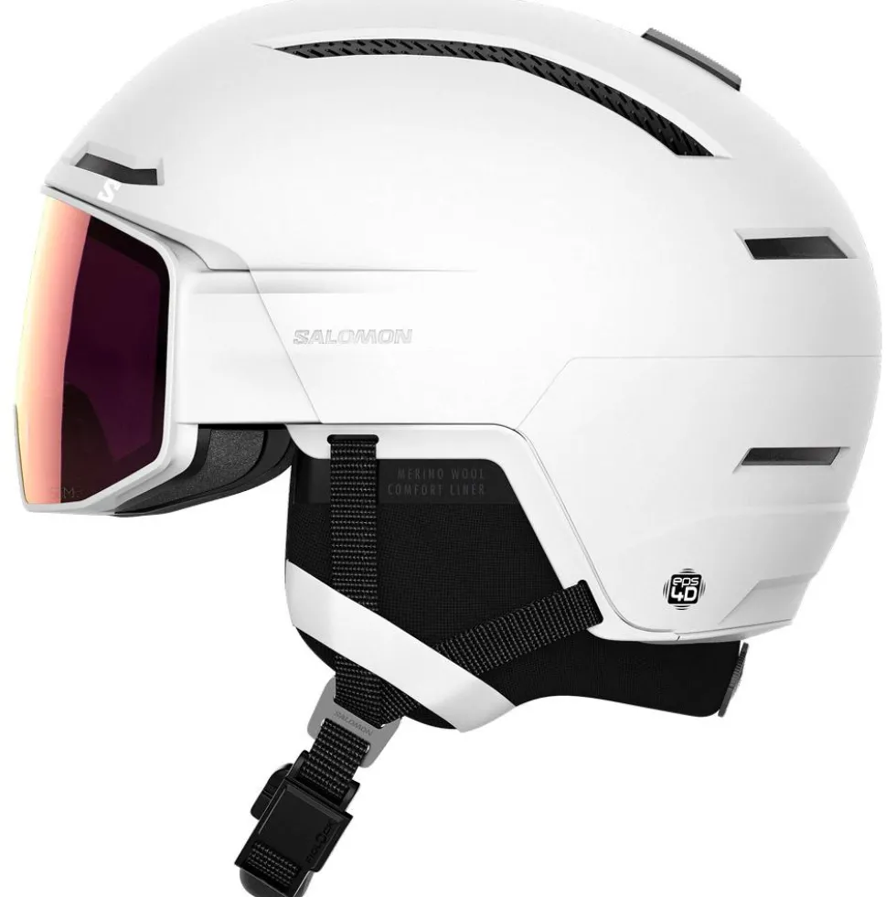 Casco con visiera Salomon Driver Prime Sigma Plus White Silver Pink + Sky Blue