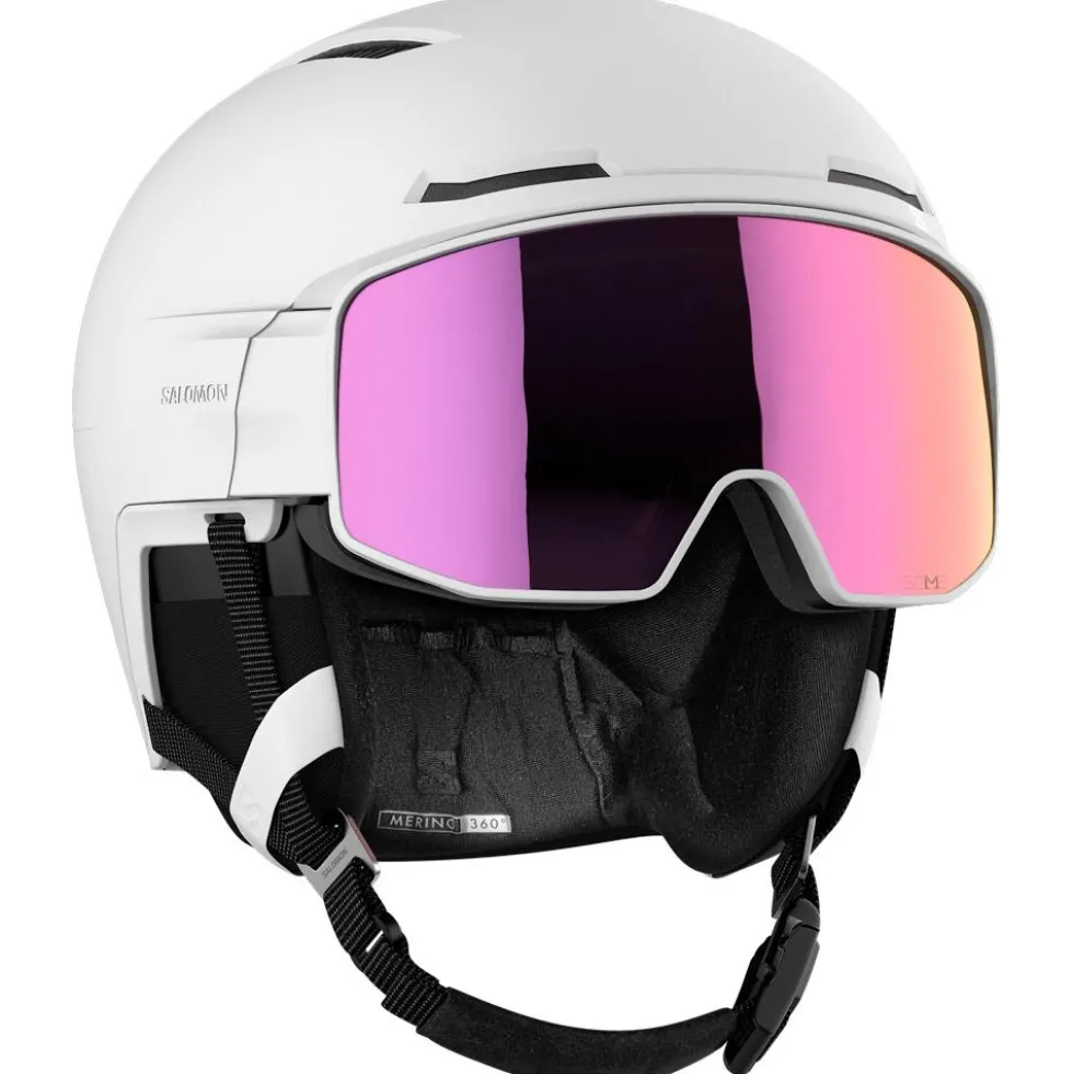 Casco con visiera Salomon Driver Prime Sigma Plus White Silver Pink + Sky Blue
