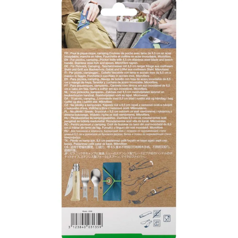 Coltelli Opinel N°8 Picnic Set Blister Hêtre
