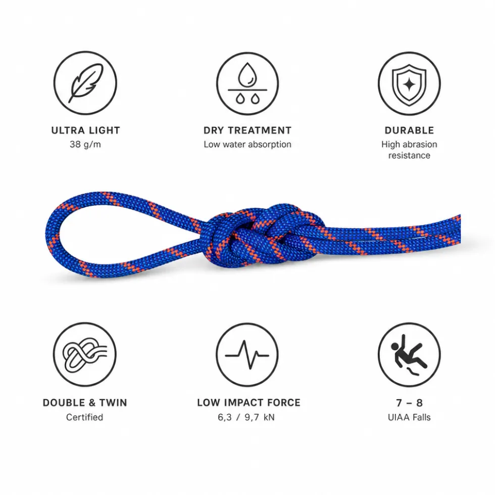 Corde Mammut 7.5 Alpine Sender Dry Rope Blue Safety Orange