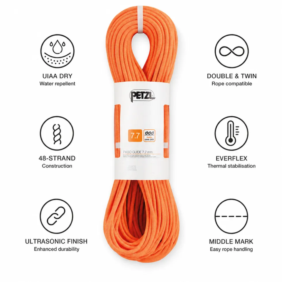 Corde Petzl Paso Guide 7,7mm Orange