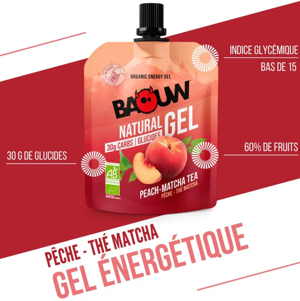 Gel energetici Baouw Gel Naturel Bio 85 g. Pêche Thé Matcha