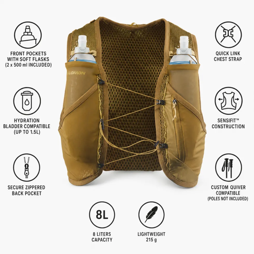 Gilet da trail Salomon Active Skin 8 Set Brillant Olive Willow