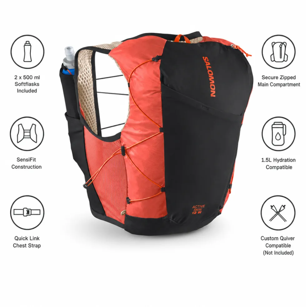 Gilet da trail Salomon Active Skin 12 Women Set Emerglow Black
