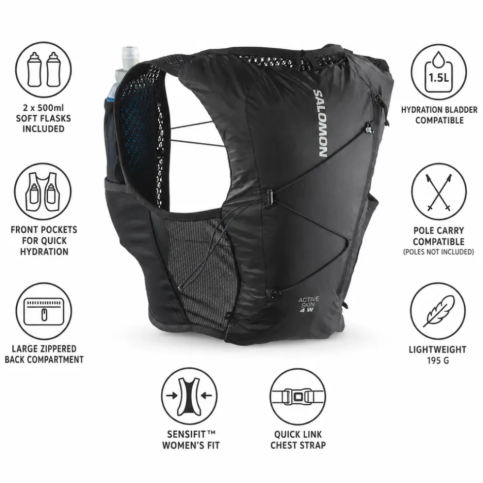 Gilet da trail Salomon Active Skin 4 Women Set Black Metal